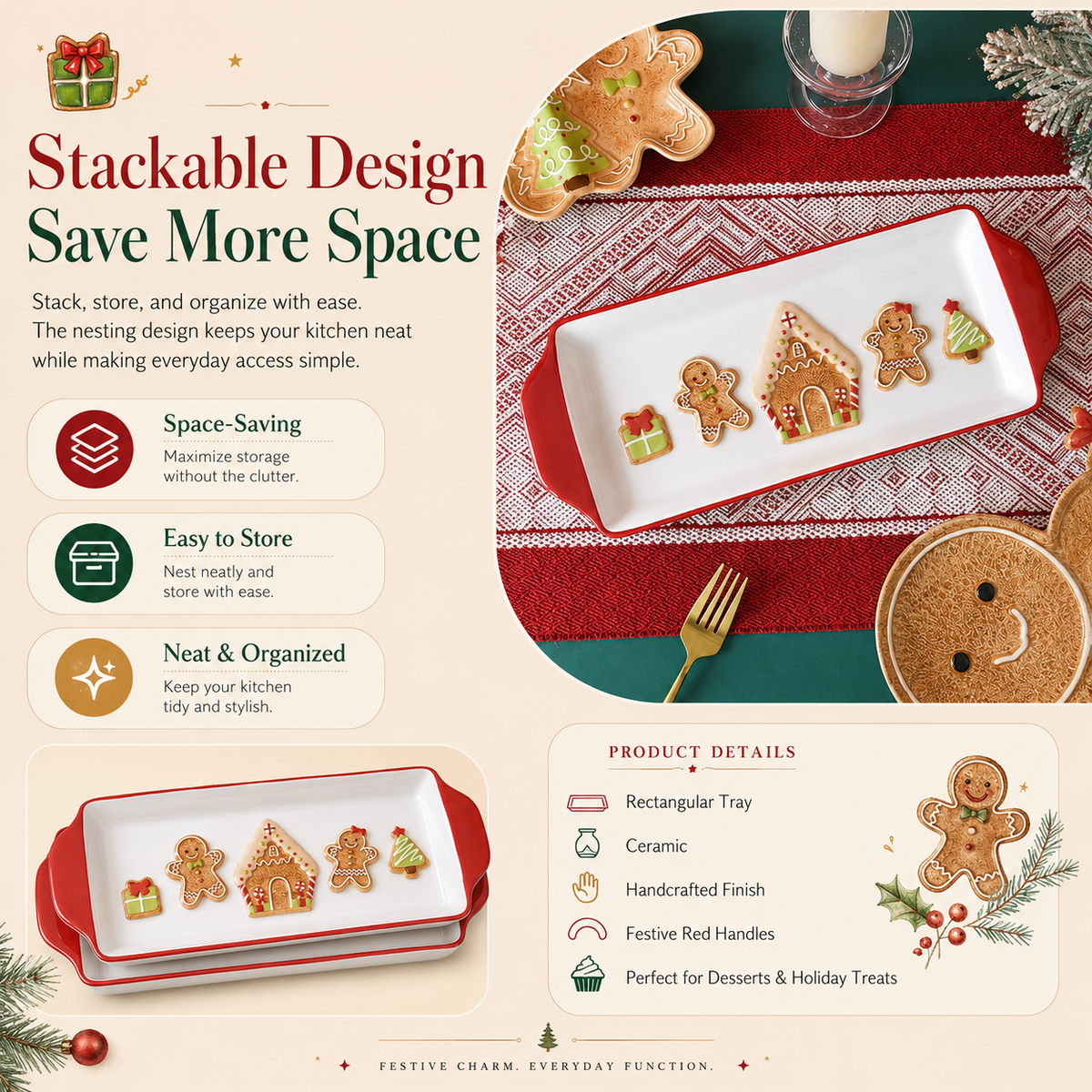 Gingerbread Christmas Ceramic Serving Tray Collection