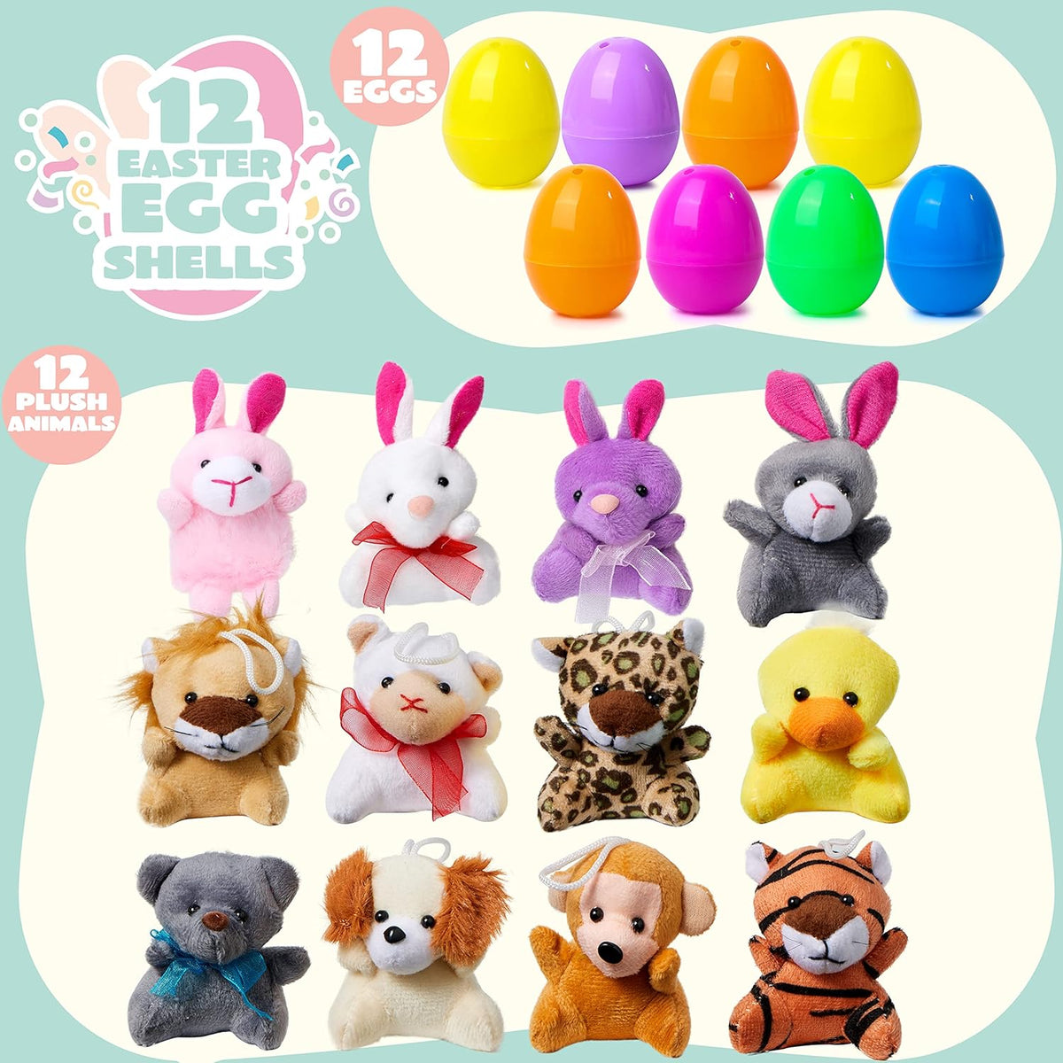 🎁Easter Hot Sale😍Prefilled Easter Eggs, Filled with Plush Animal Toys - Water-Resistant Plastic Shells