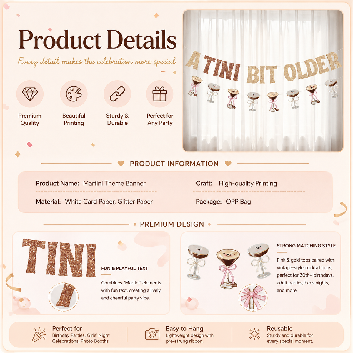 A Tini Bit Older Martini Birthday Banner