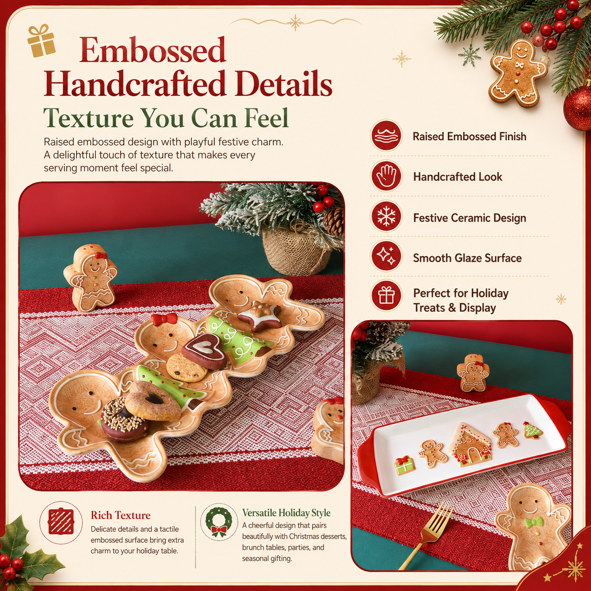 Gingerbread Christmas Ceramic Serving Tray Collection