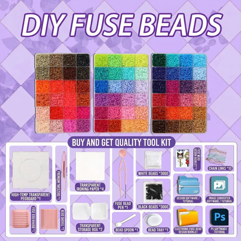Vibrant DIY Masterpiece Kit: 22,000+ Fuse Beads & Easy-Glide Applicator for Room Decor