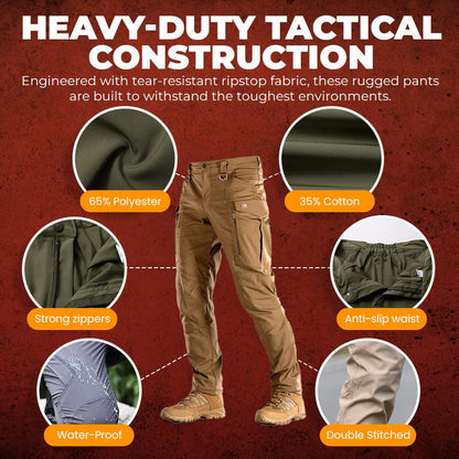 GridFlow  Men's Rugged Tactical Pants - Waterproof Ripstop Survival Gear