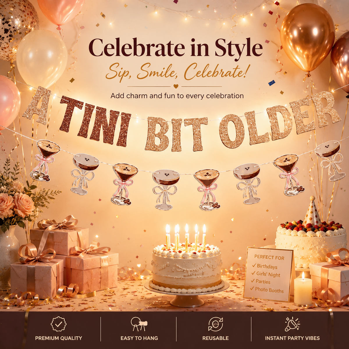 A Tini Bit Older Martini Birthday Banner