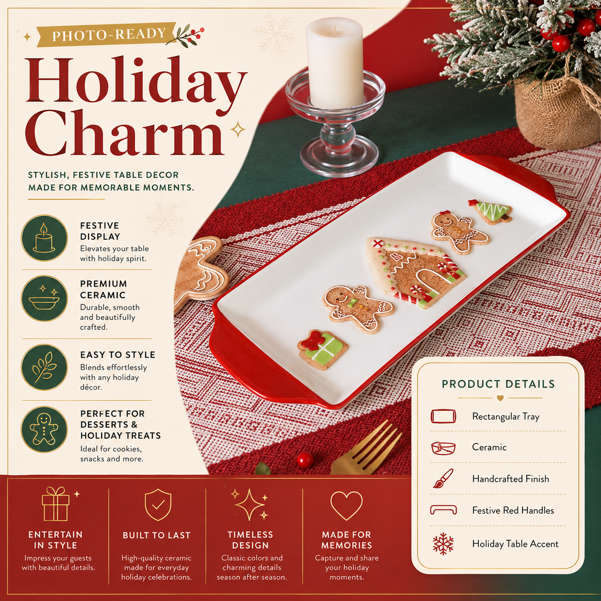 Gingerbread Christmas Ceramic Serving Tray Collection
