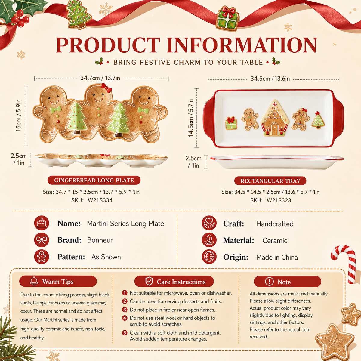 Gingerbread Christmas Ceramic Serving Tray Collection