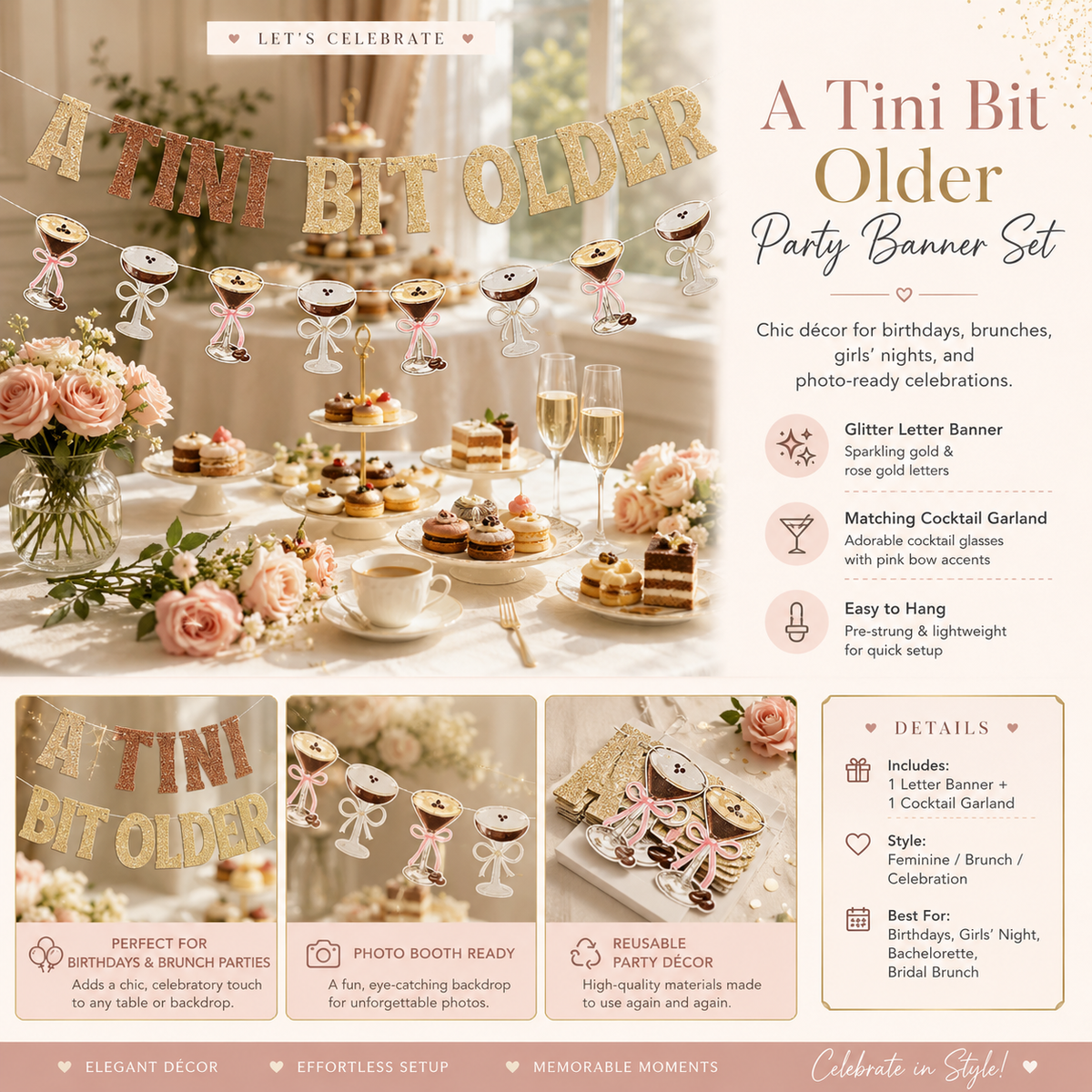 A Tini Bit Older Martini Birthday Banner