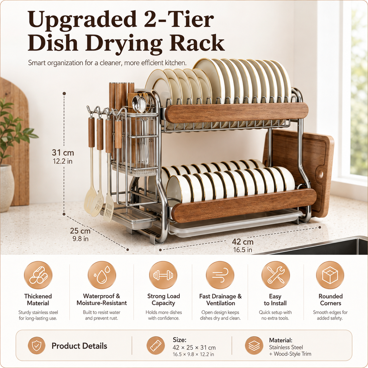 2-Tier Large Capacity Dish Drying Rack