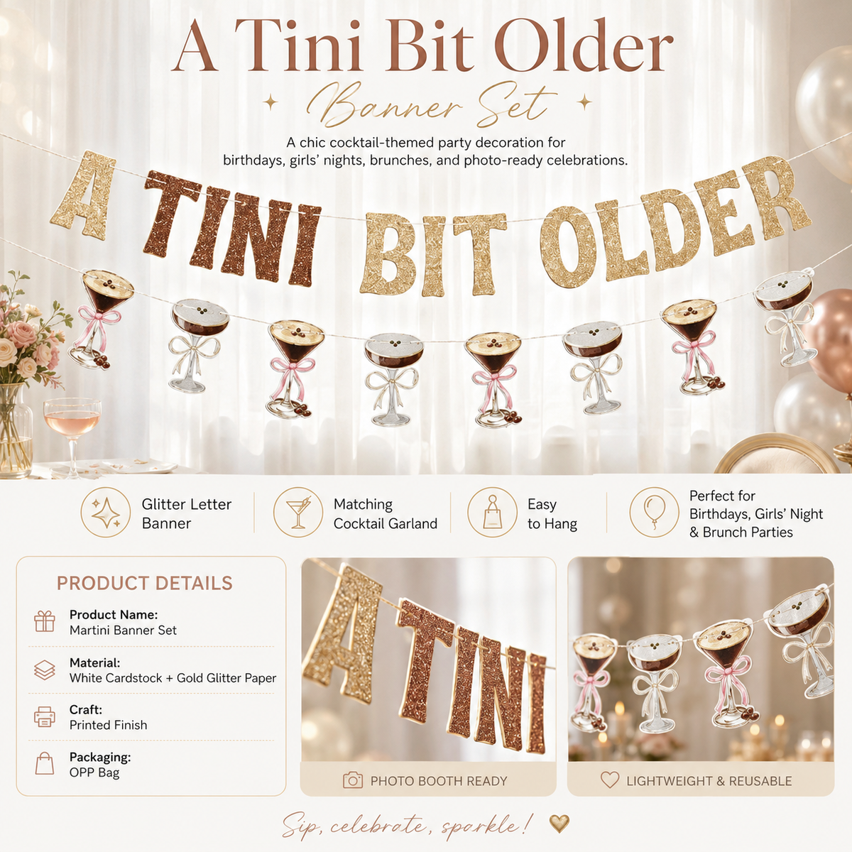 A Tini Bit Older Martini Birthday Banner